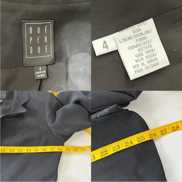 Due Per Due Vintage 100% Silk Black Tailored Blazer Office Siren Dark Academia - Picture 5 of 7